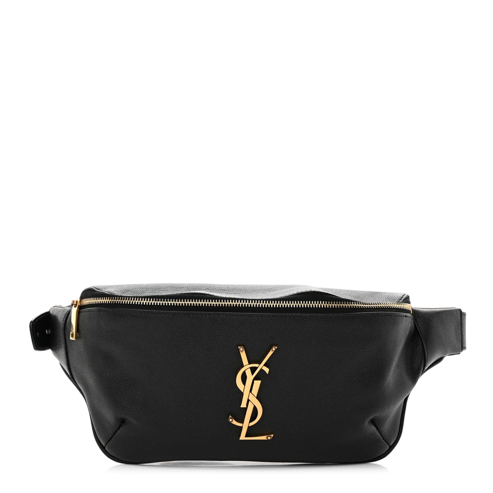 Saint Laurent Black Monogram Grain De Poudre Leather Small Belt Bag Gold Hardware Front replica handbag