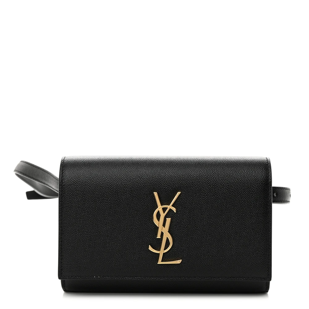 Saint Laurent Black Monogram Grain De Poudre Leather Small Kate Belt Bag Gold Hardware Front replica handbag