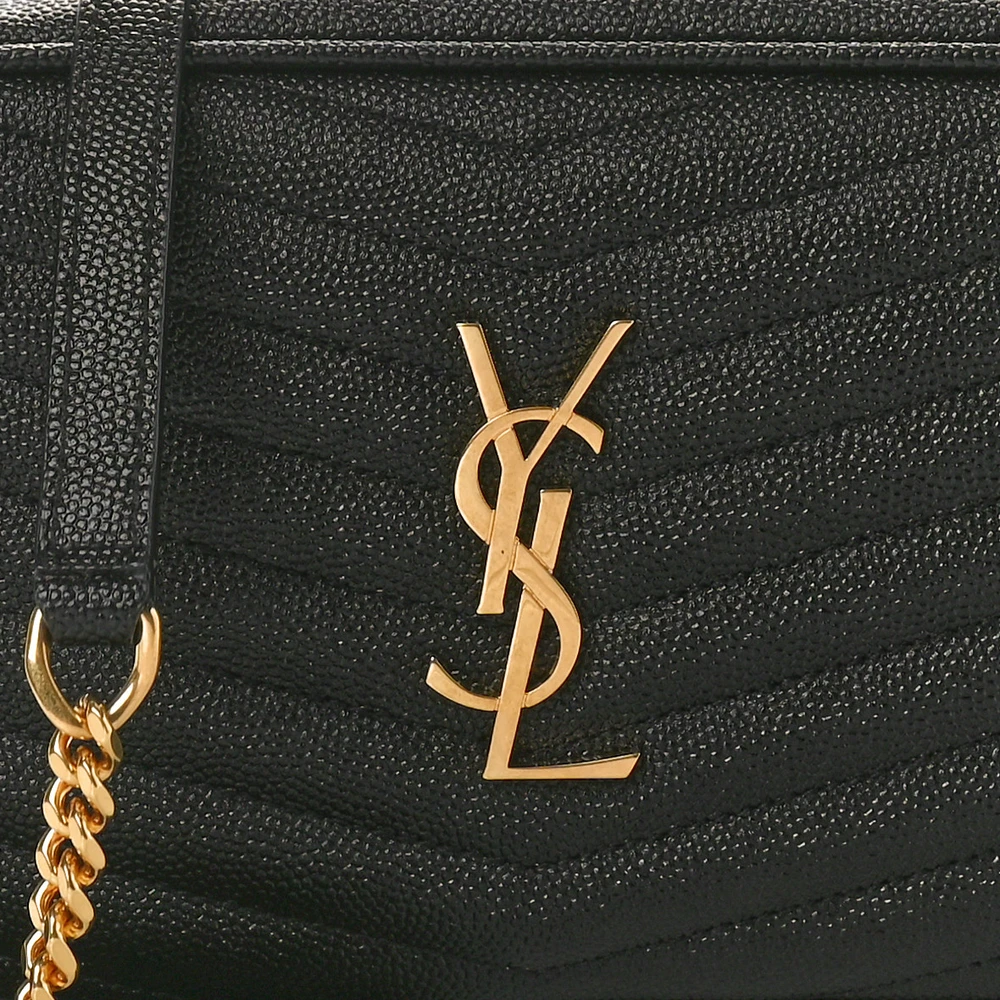 Saint Laurent Black Monogram Grain De Poudre Matelasse Leather Mini Lou Camera Bag Gold Hardware Detail replica handbag