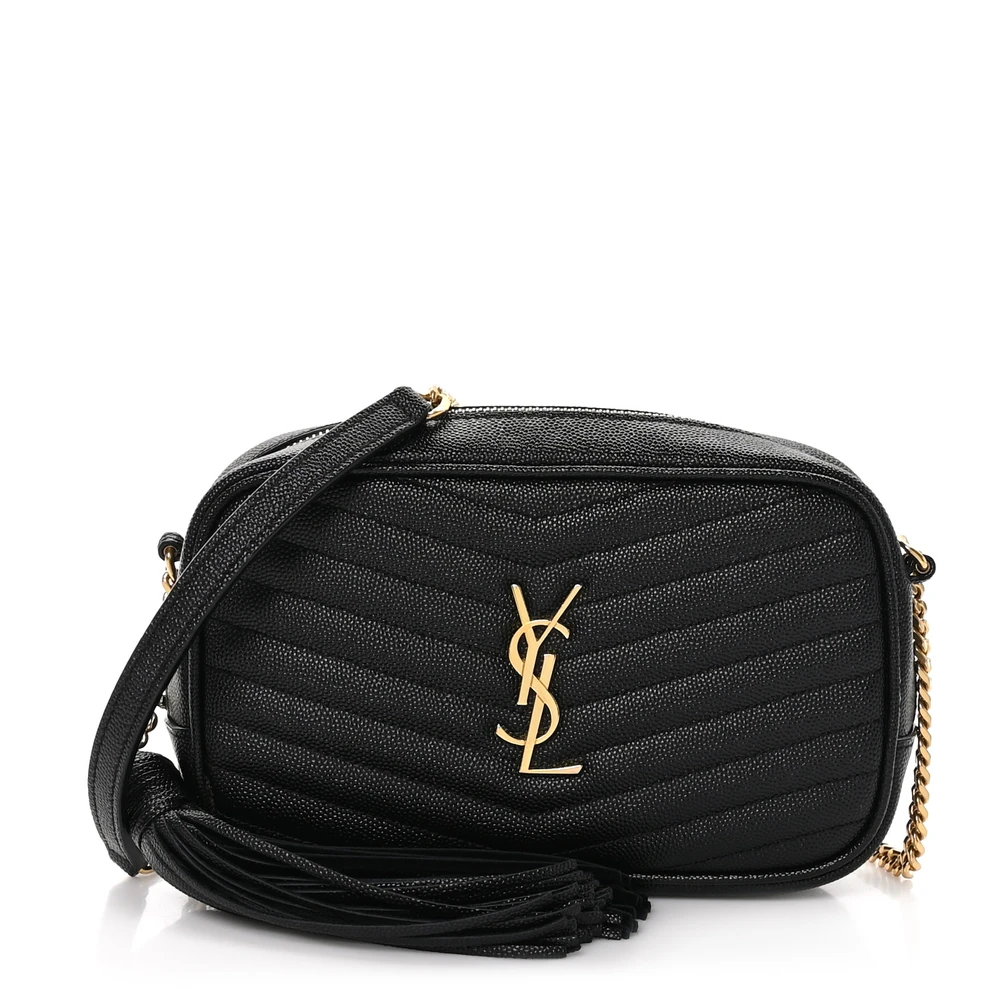 Saint Laurent Black Monogram Grain De Poudre Matelasse Leather Mini Lou Camera Bag Gold Hardware Front replica handbag