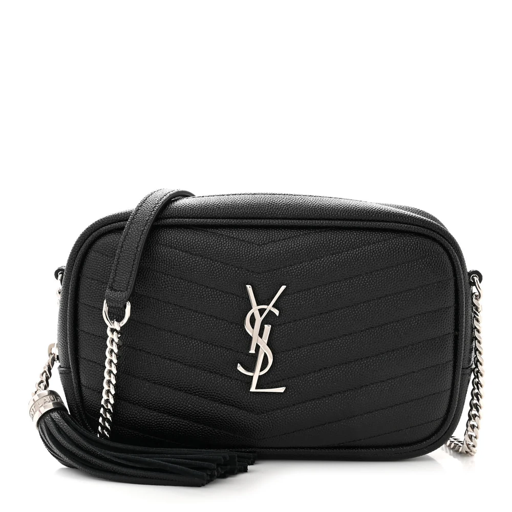 Saint Laurent Black Monogram Grain De Poudre Matelasse Leather Mini Lou Camera Bag Silver Hardware Front replica handbag