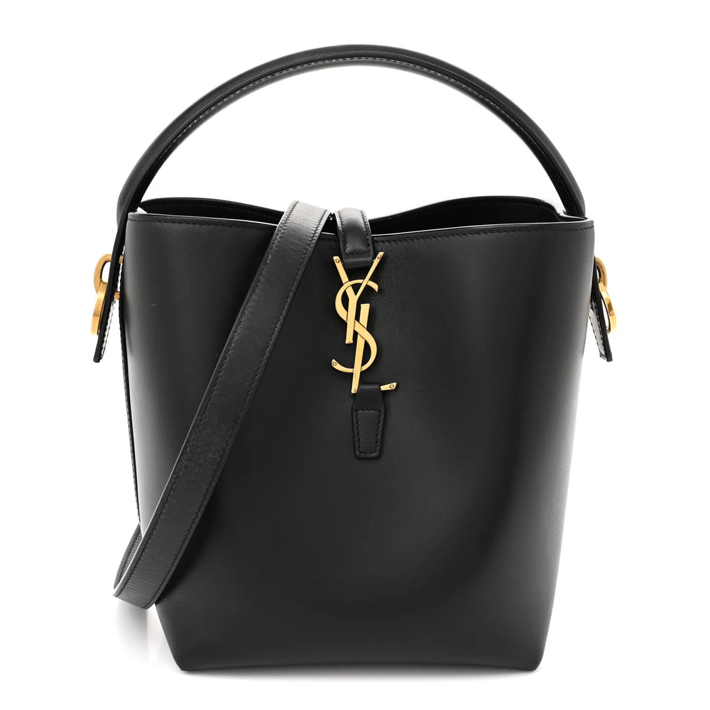 Saint Laurent Black Shiny Calfskin Leather Medium Le 37 Bucket Bag Gold Hardware Front replica handbag