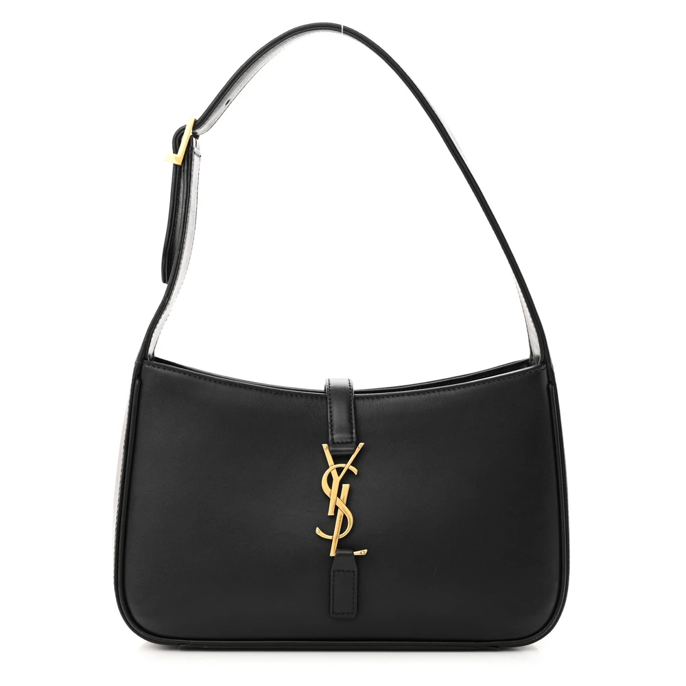 Saint Laurent Black Smooth Calfskin Leather Medium Le 5 À 7 Hobo Gold Hardware Front replica handbag