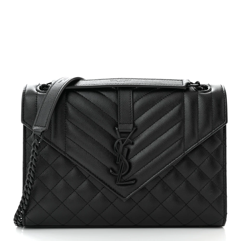Saint Laurent Black Triquilt Monochrome Monogram Grain De Poudre Textured Mixed Matelasse Leather Medium Satchel Black Hardware Front replica handbag
