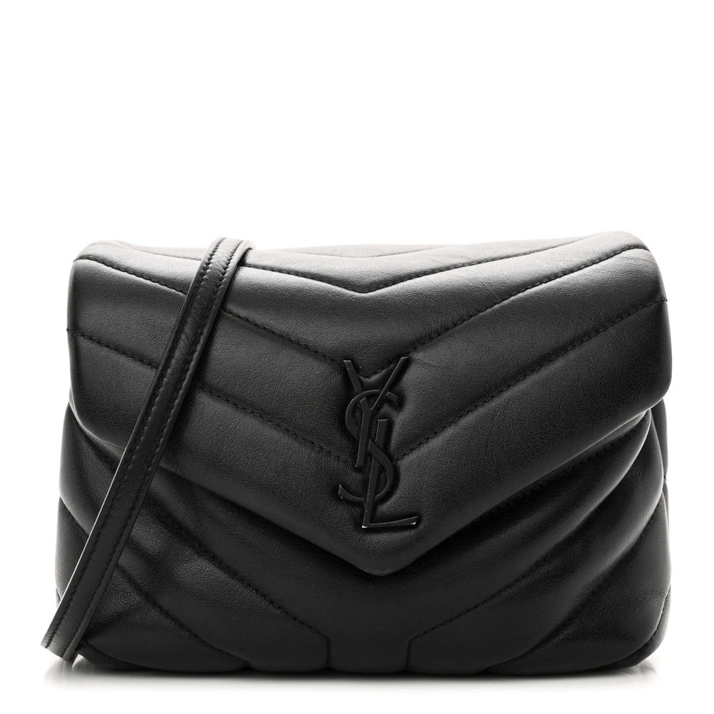 Saint Laurent Black Y-Quilted Monochrome Monogram Calfskin Leather Mini Loulou Crossbody Bag Black Hardware Front replica handbag