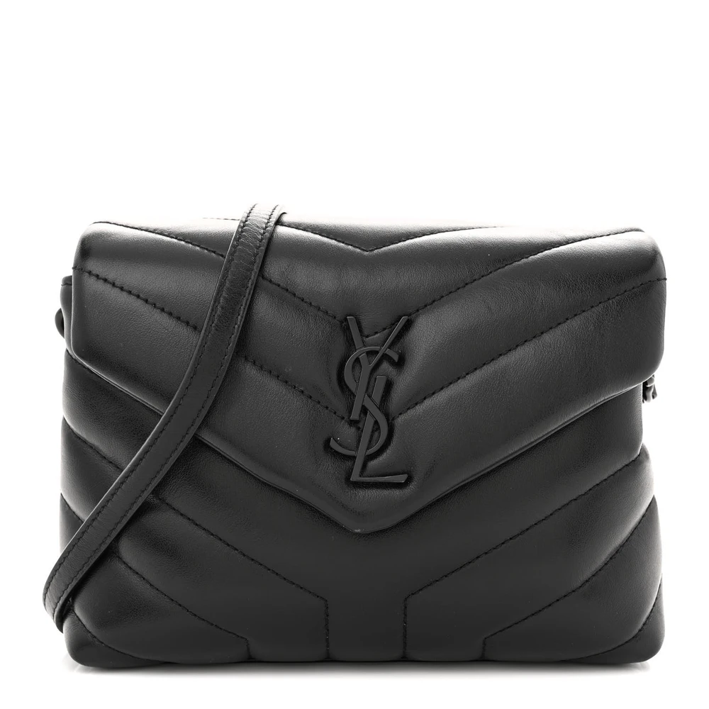 Saint Laurent Black Y-Quilted Monochrome Monogram Calfskin Leather Mini Loulou Crossbody Bag Black Hardware Front replica handbag
