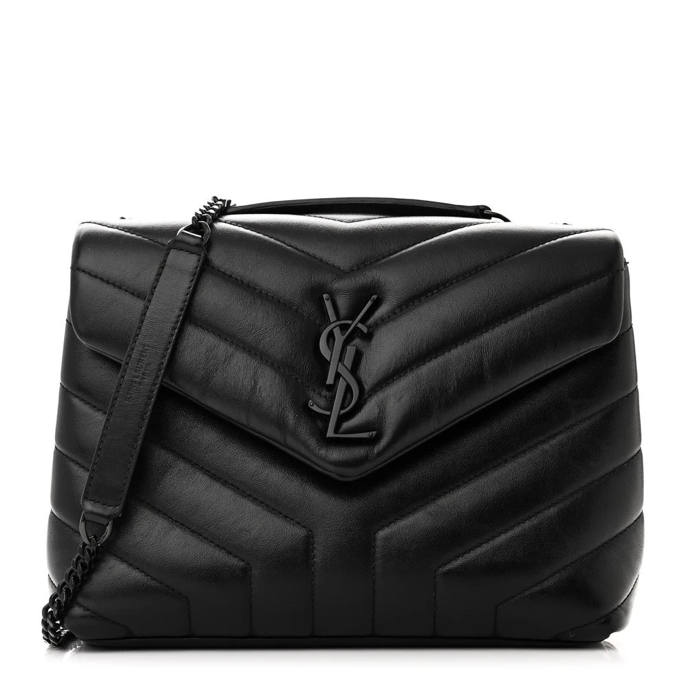 Saint Laurent Black Y-Quilted Monochrome Monogram Calfskin Leather Small Loulou Chain Satchel Black Hardware Front replica handbag