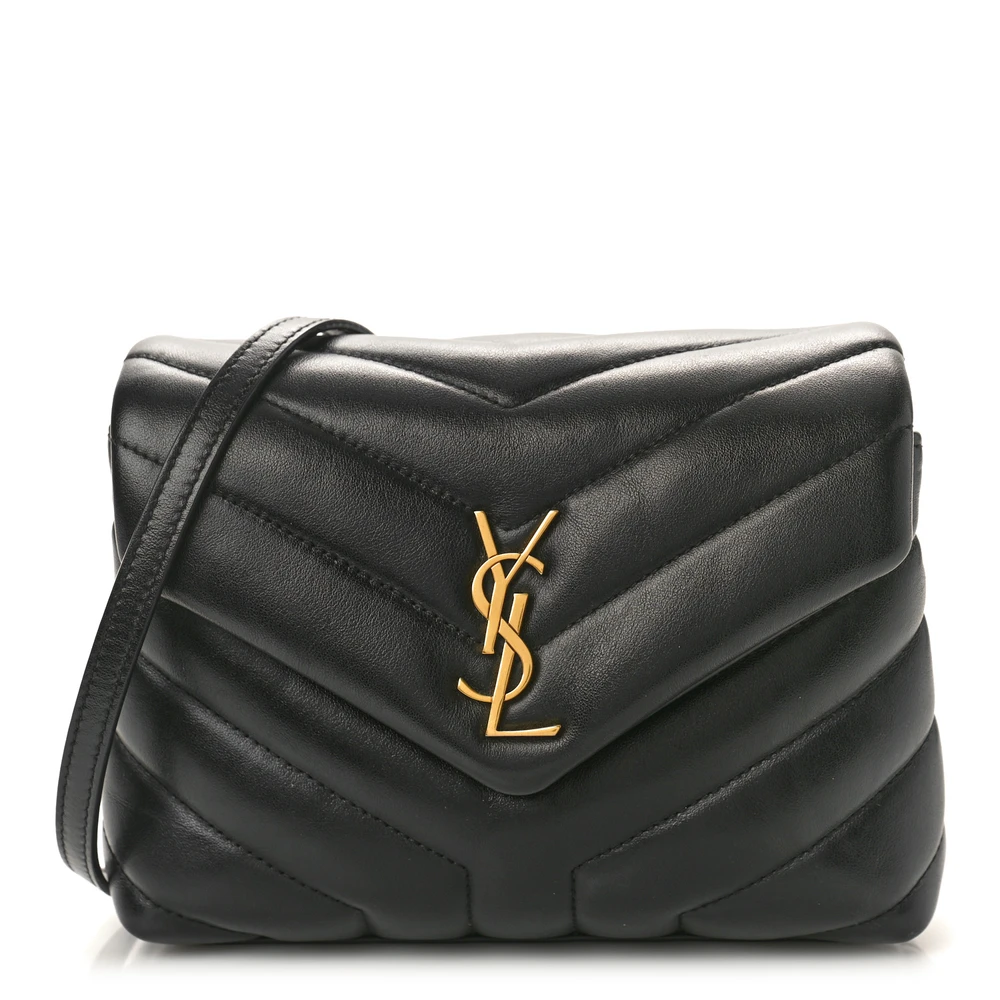 Saint Laurent Black Y-Quilted Monogram Calfskin Leather Mini Loulou Crossbody Bag Gold Hardware Front replica handbag