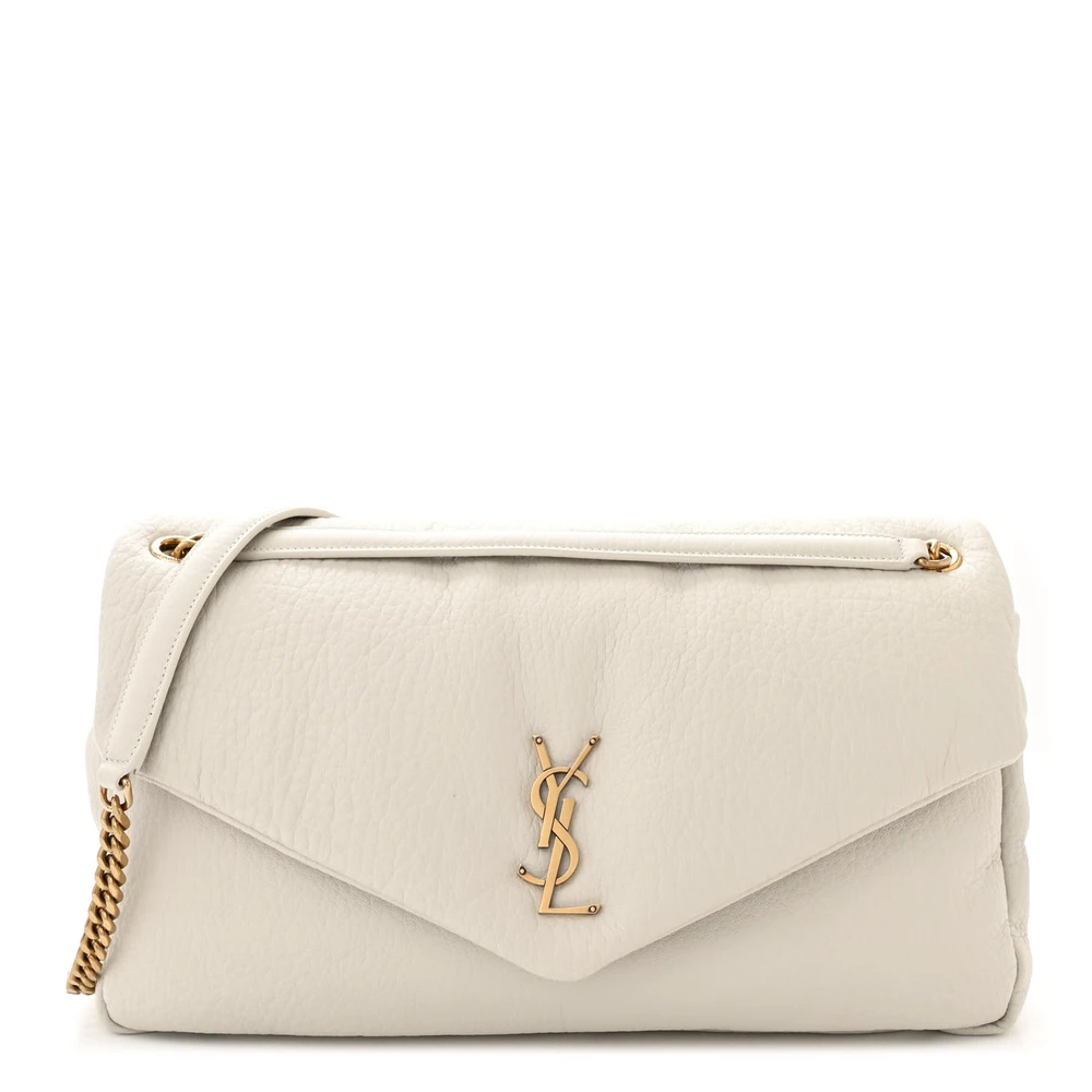 Saint Laurent Blanc Vintage Grained Lambskin Leather Large Calypso Bag Aged Gold Hardware Front replica handbag