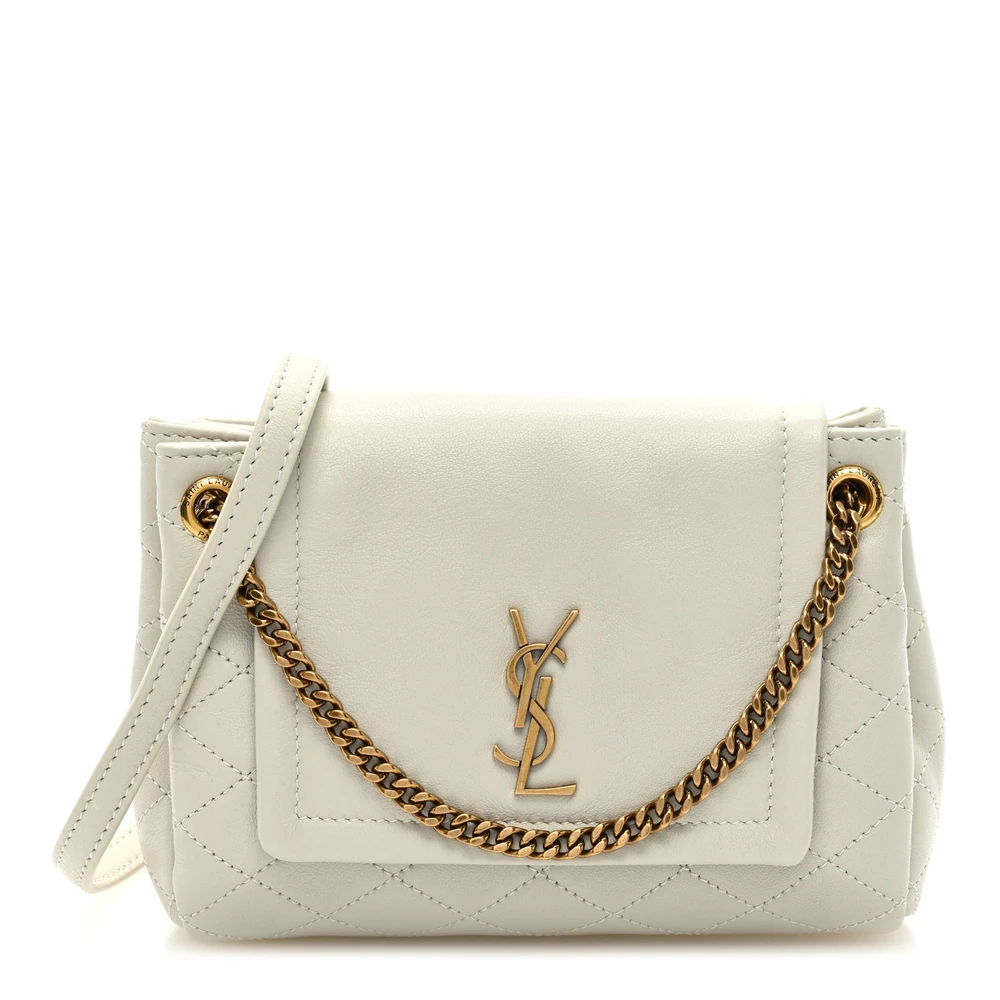 Saint Laurent Blanc Vintage Quilted Monogram Lambskin Leather Mini Nolita Aged Gold Hardware Front replica handbag
