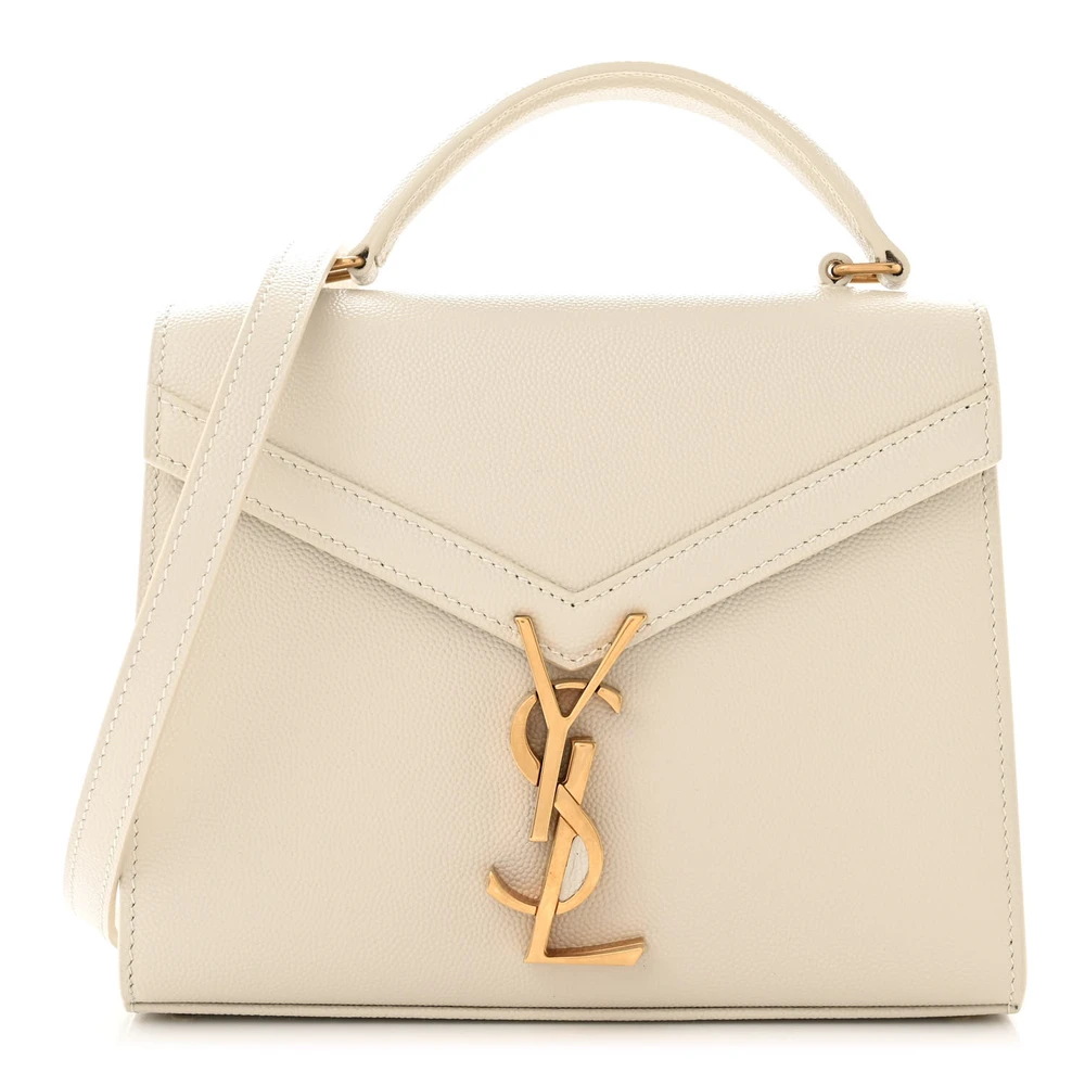 Saint Laurent Crema Soft Classic Monogram Grain De Poudre Leather Mini Cassandra Top Handle Aged Gold Hardware Front replica handbag