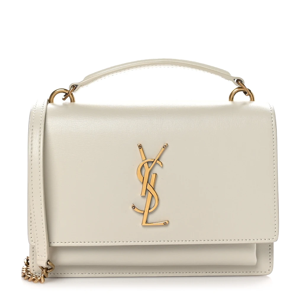 Saint Laurent Crema Soft Monogram Calfskin Leather Small Sunset Chain Wallet Gold Hardware Front replica handbag