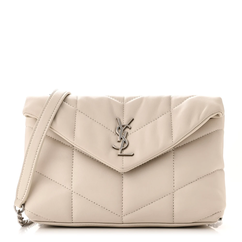 Saint Laurent Crema Soft Quilted Puffer Monogram Lambskin Leather Mini Loulou Chain Satchel Aged Gold Hardware Front replica handbag