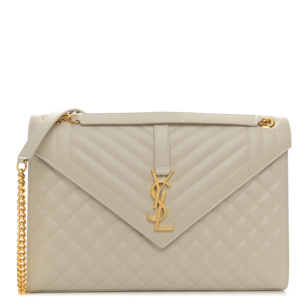 Saint Laurent Crema Soft Triquilt Monogram Grain De Poudre Textured Mixed Matelasse Leather Large Satchel Silver Hardware Front replica handbag