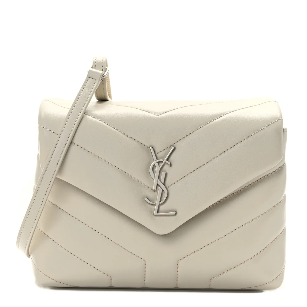 Saint Laurent Crema Soft Y-Quilted Monogram Calfskin Leather Mini Loulou Crossbody Bag Silver Hardware Front replica handbag