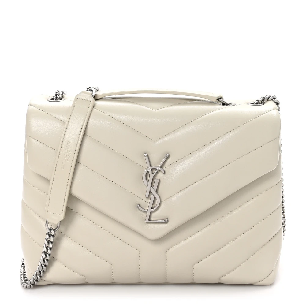 Saint Laurent Crema Soft Y-Quilted Monogram Calfskin Leather Small Loulou Chain Satchel Gold Hardware Front replica handbag