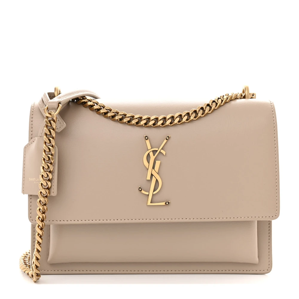 Saint Laurent Dark Beige Monogram Calfskin Leather Medium Sunset Aged Gold Hardware Front replica handbag