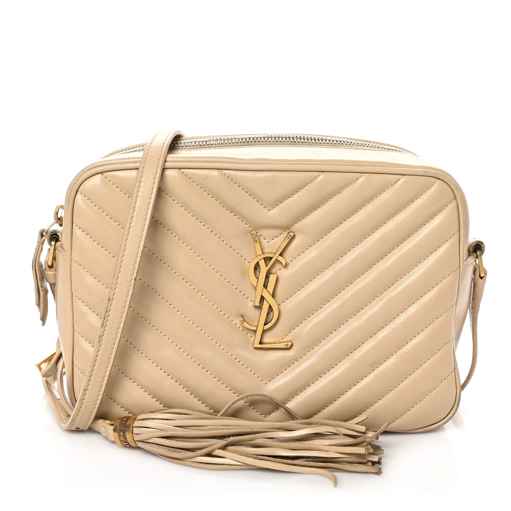Saint Laurent Dark Beige Monogram Calfskin Matelasse Leather Medium Lou Camera Bag Aged Gold Hardware Front replica handbag