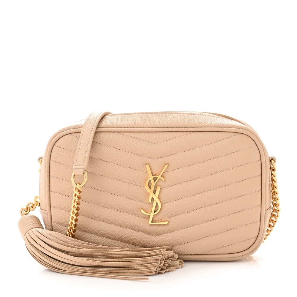 Saint Laurent Dark Beige Monogram Grain De Poudre Matelasse Leather Mini Lou Camera Bag Gold Hardware Front replica handbag
