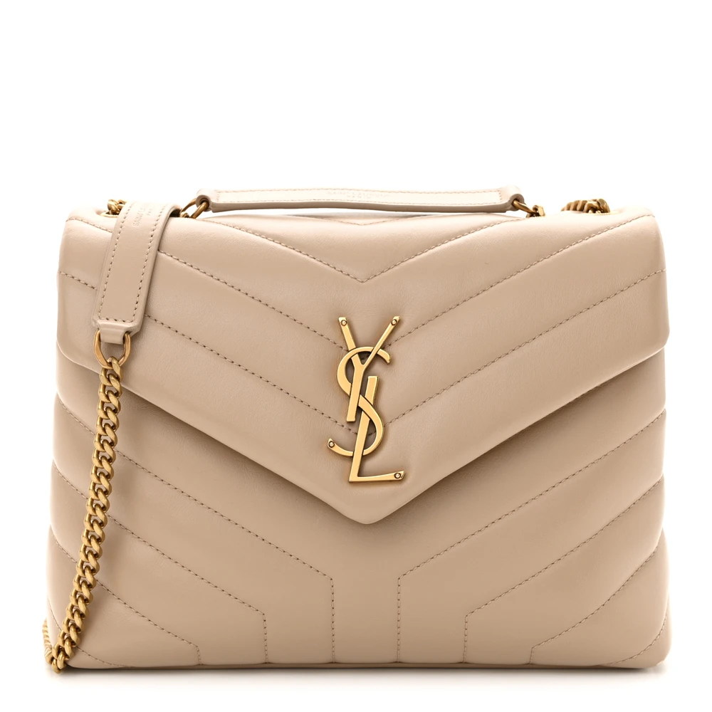 Saint Laurent Dark Beige Y-Quilted Monogram Calfskin Leather Small Loulou Chain Satchel Gold Hardware Front replica handbag