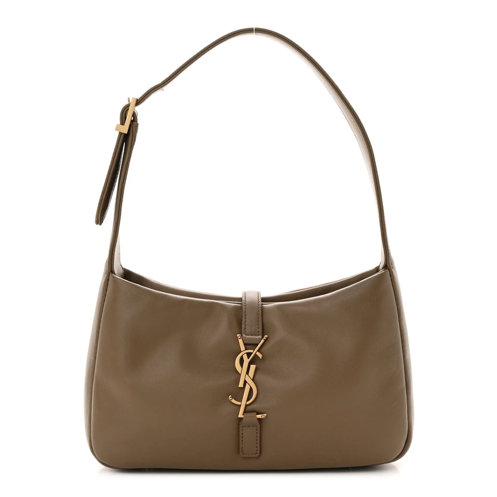 Saint Laurent Dark Peanut Padded Lambskin Leather Medium Le 5 À 7 Hobo Gold Hardware Front replica handbag