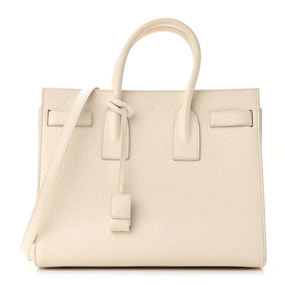 Saint Laurent Dove White Grained Calfskin Leather Small Sac De Jour Front replica handbag