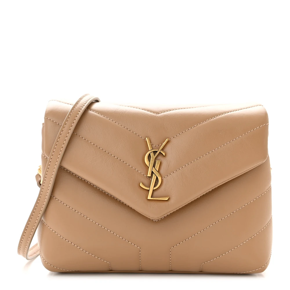 Saint Laurent Latte Y-Quilted Monogram Calfskin Leather Mini Loulou Crossbody Bag Gold Hardware Front replica handbag