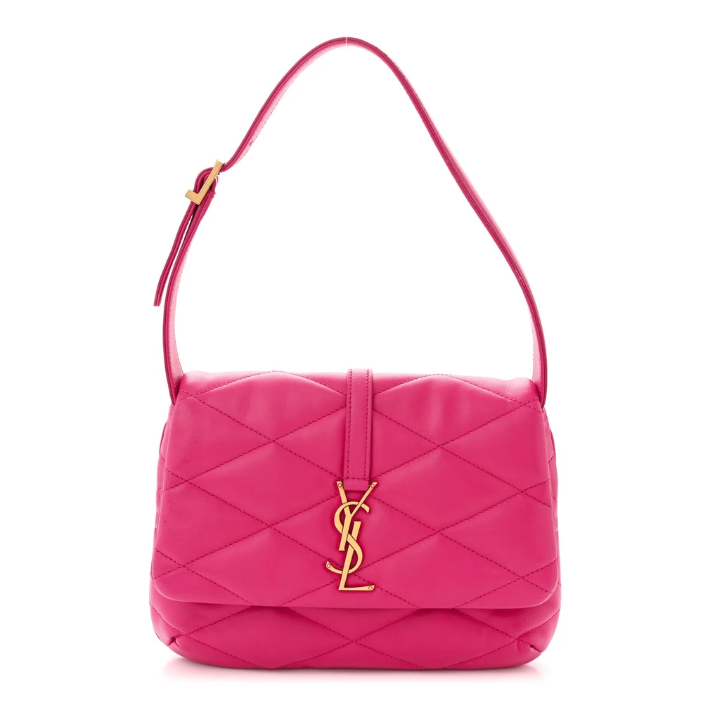Saint Laurent Lipstick Fuchsia Diamond Quilted Lambskin Leather Medium Le 57 Shoulder Bag Aged Gold Hardware Front replica handbag