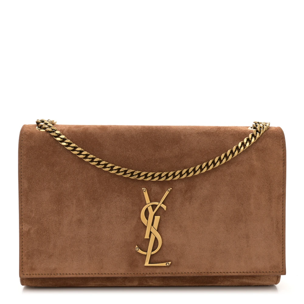Saint Laurent Macaron Monogram Suede Medium Kate Satchel Aged Gold Hardware Front replica handbag