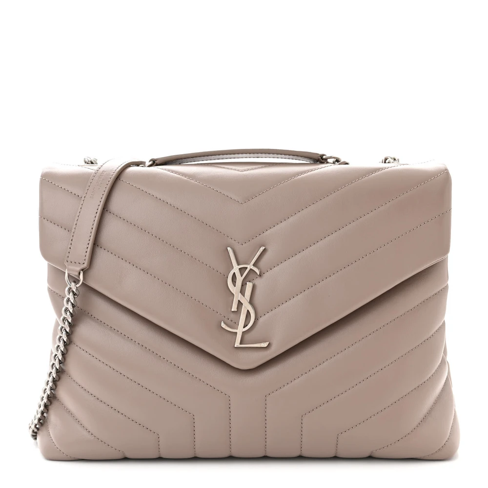 Saint Laurent Mink Y-Quilted Monogram Calfskin Leather Medium Loulou Chain Satchel Silver Hardware Front replica handbag
