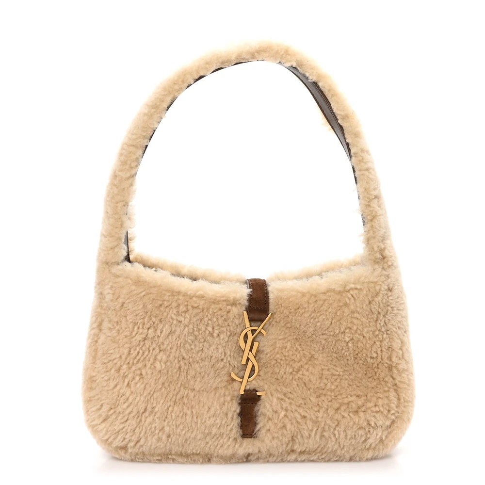 Saint Laurent Natural Beige Shearling Mini Le 5 À 7 Hobo Gold Hardware Front replica handbag