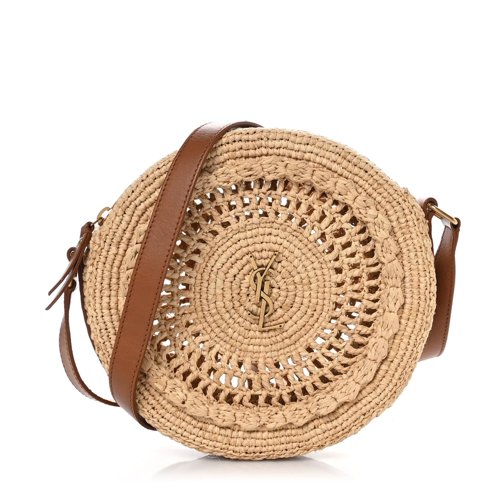 Saint Laurent Natural Raffia Small Sac Round Bag Aged Gold Hardware Front replica handbag