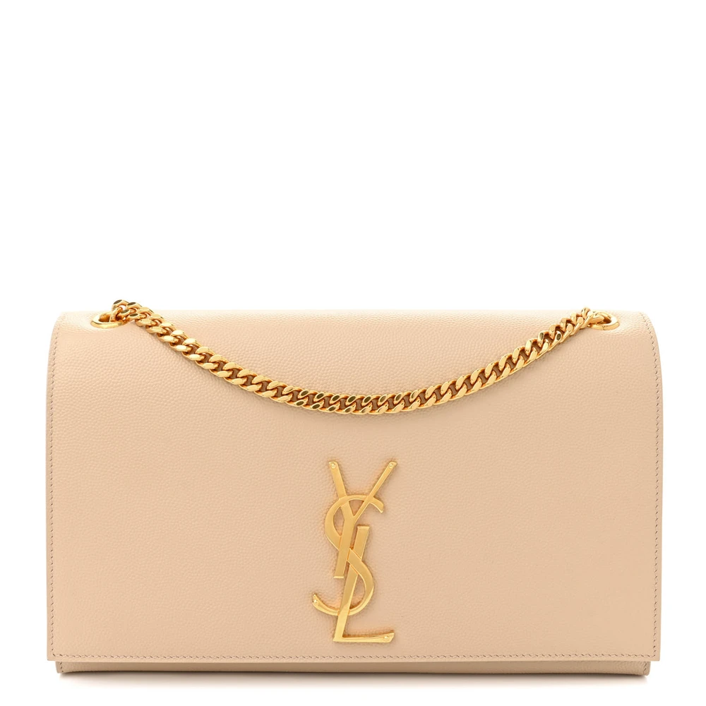 Saint Laurent Nude Powder Monogram Grain De Poudre Leather Medium Kate Satchel Gold Hardware Front replica handbag