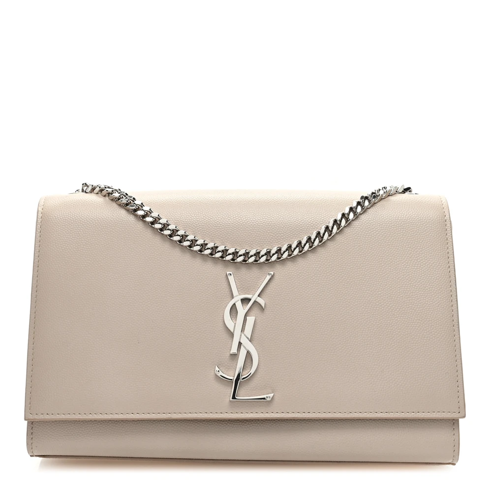 Saint Laurent Nude Powder Monogram Grain De Poudre Leather Medium Kate Satchel Silver Hardware Front replica handbag