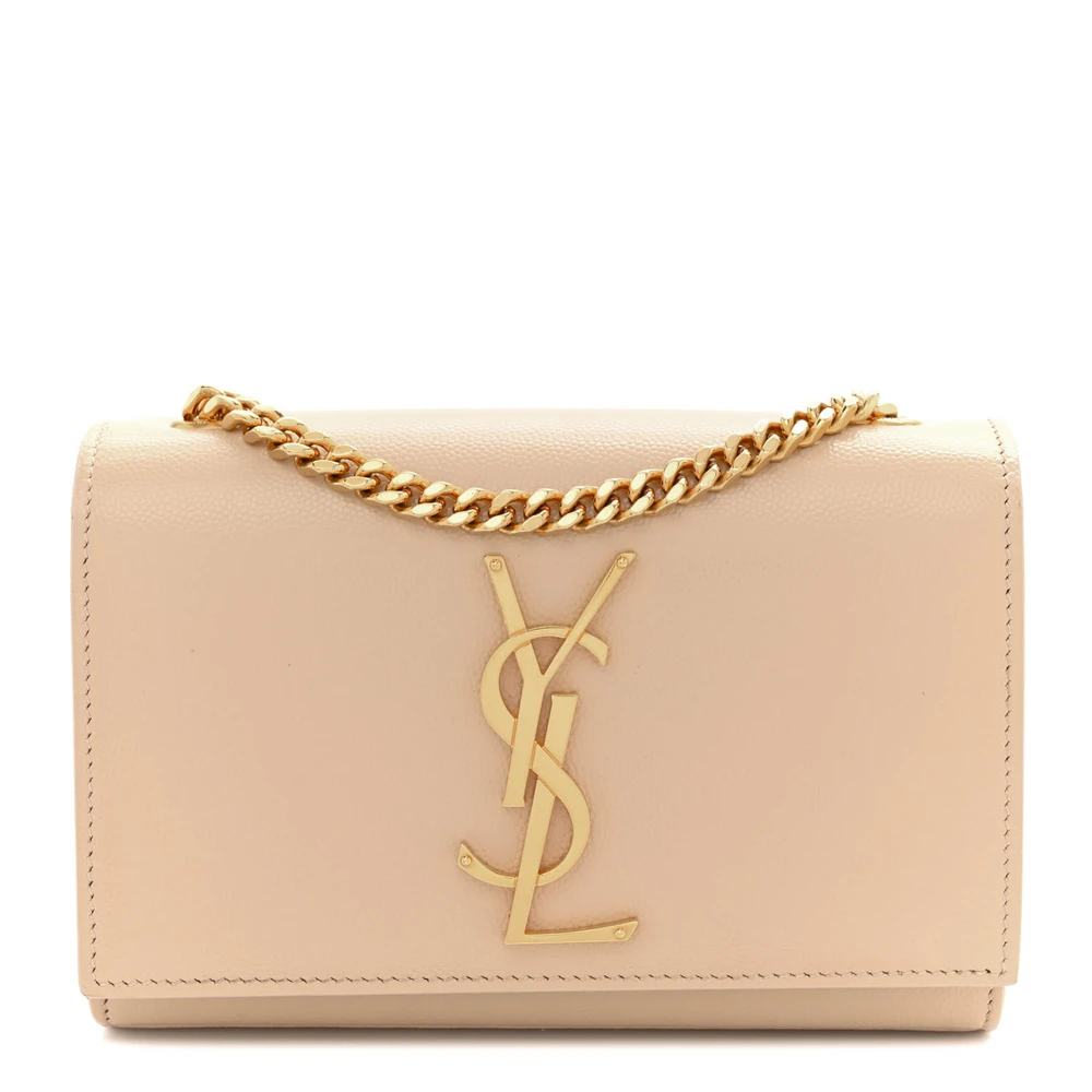 Saint Laurent Nude Powder Monogram Grain De Poudre Leather Small Kate Satchel Silver Hardware Front replica handbag