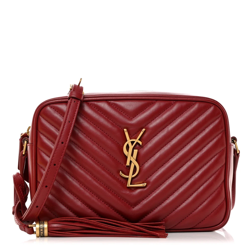 Saint Laurent Opyum Red Monogram Calfskin Matelasse Leather Medium Lou Camera Bag Gold Hardware Front replica handbag