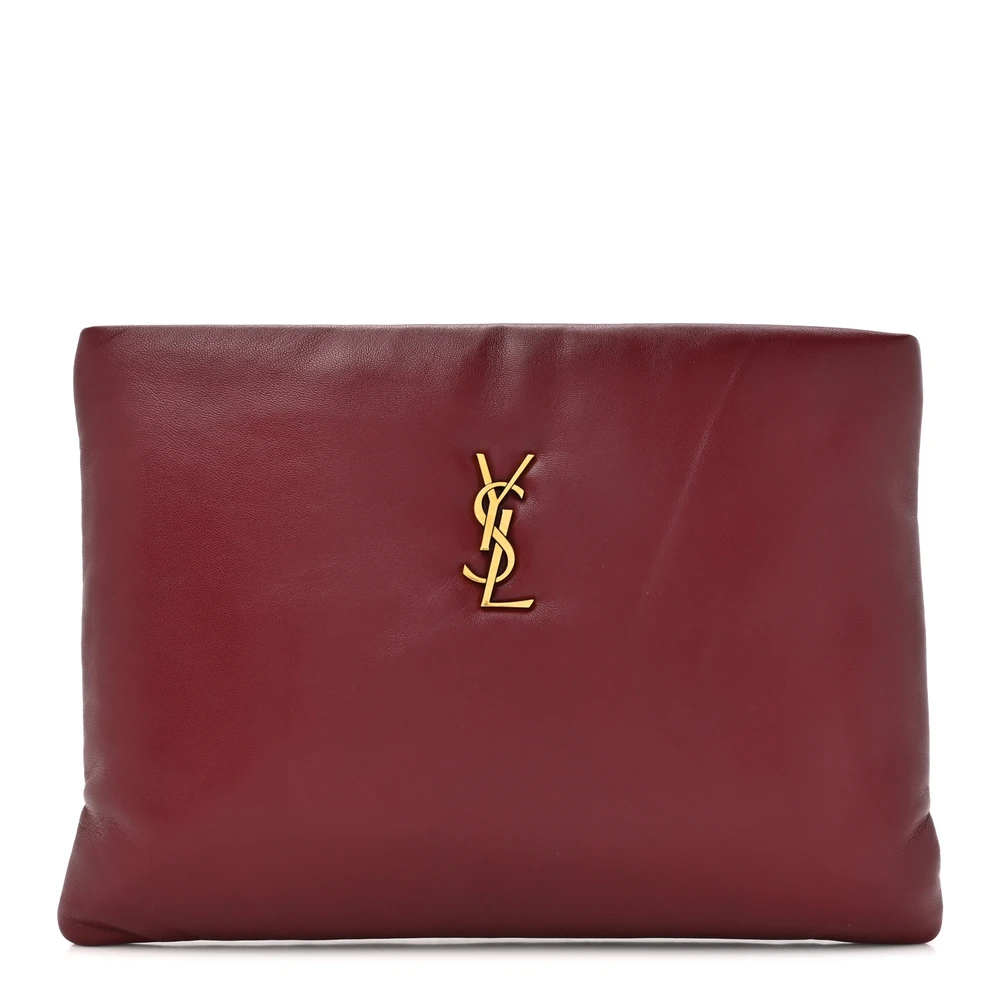 Saint Laurent Rouge Merlot Lambskin Leather Small Calypso Pouch Gold Hardware Front replica handbag