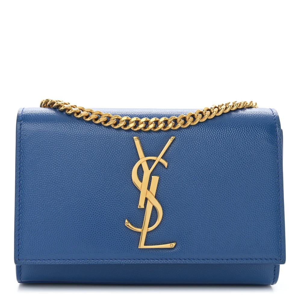 Saint Laurent Royal Blue Classic Monogram Grain De Poudre Leather Small Kate Satchel Gold Hardware Front replica handbag