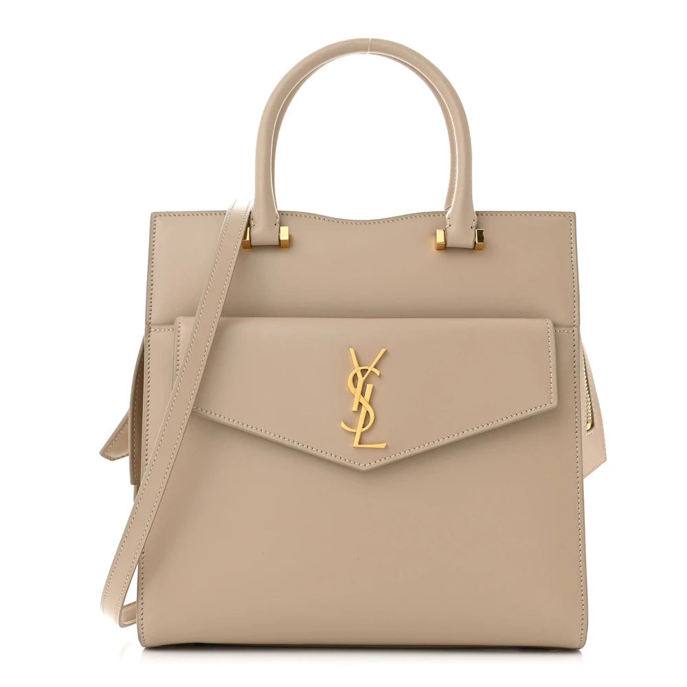 Saint Laurent Sea Salt Shiny Calfskin Leather Small Uptown Tote Gold Hardware Front replica handbag