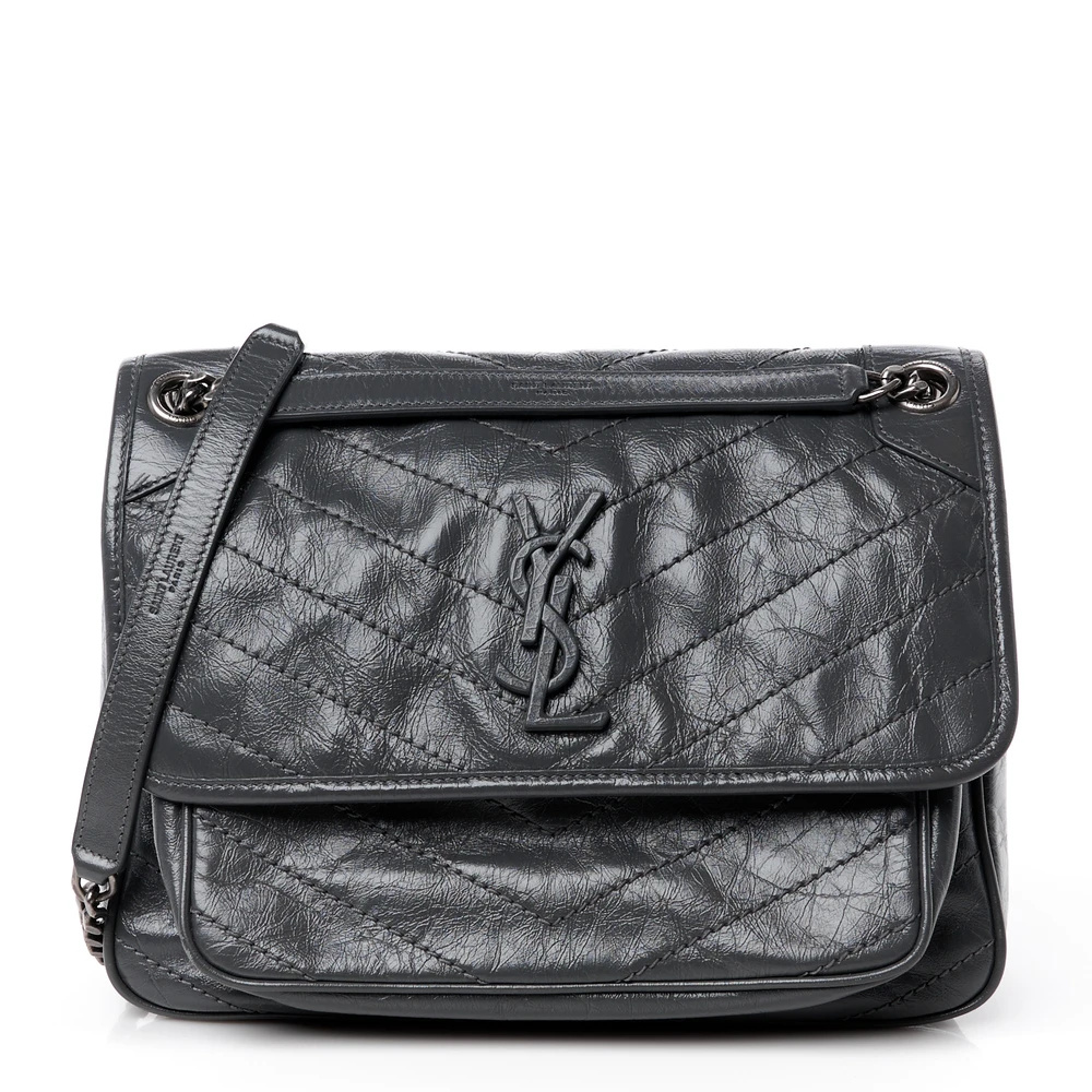 Saint Laurent Storm Crinkled Monogram Calfskin Matelasse Leather Medium Niki Chain Satchel Front replica handbag