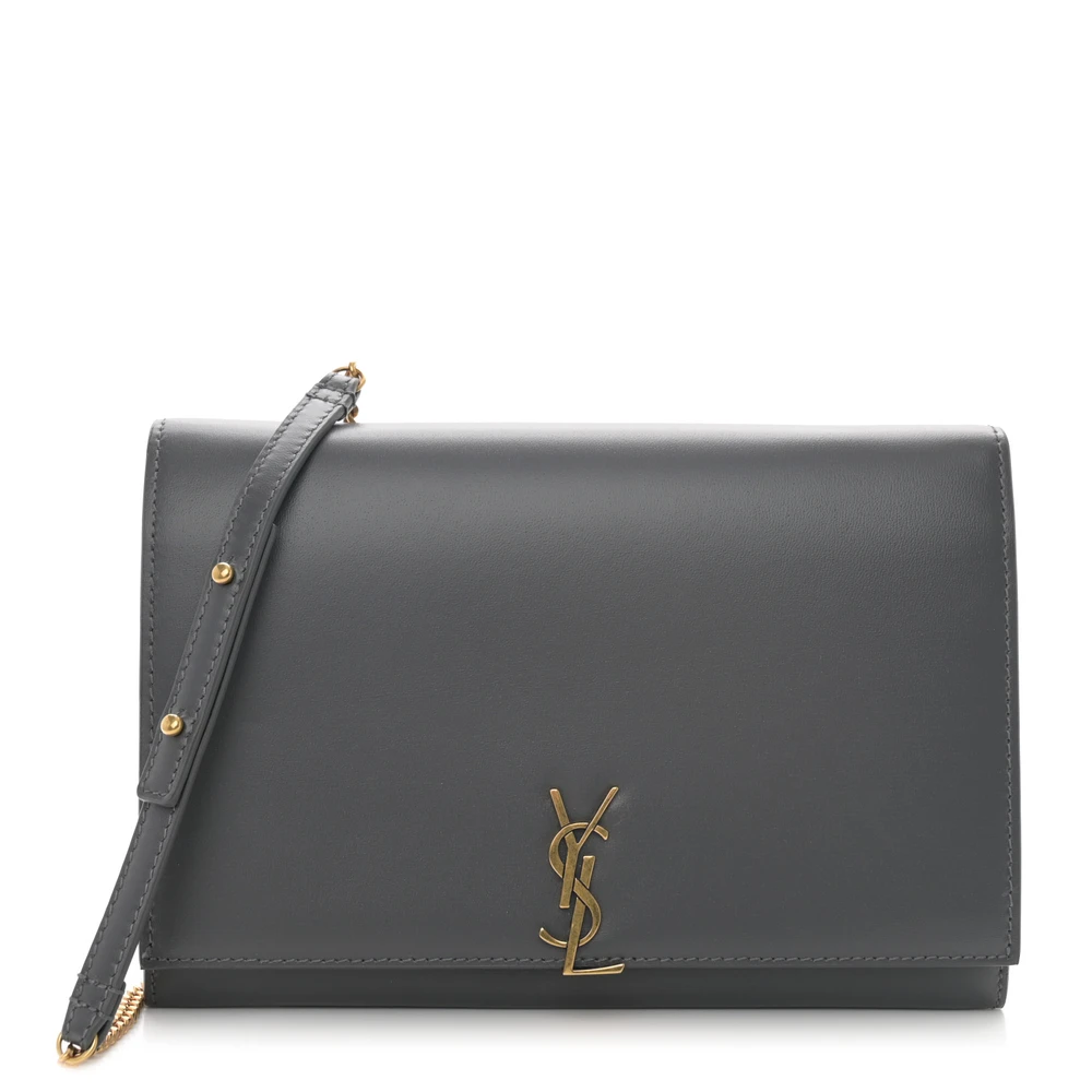 Saint Laurent Storm Monogram Glossy Calfskin Leather Medium Chain Wallet Gold Hardware Front replica handbag