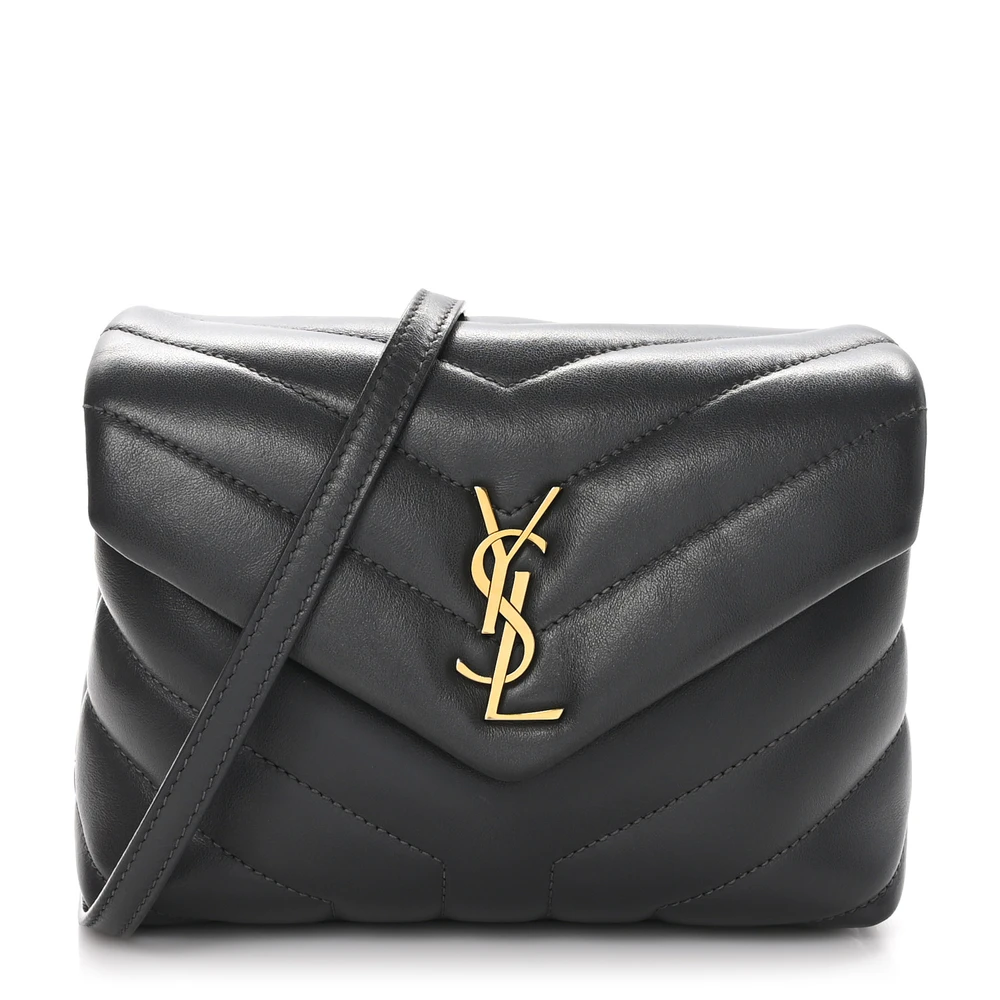 Saint Laurent Storm Y-Quilted Monogram Calfskin Leather Mini Loulou Crossbody Bag Aged Gold Hardware Front replica handbag