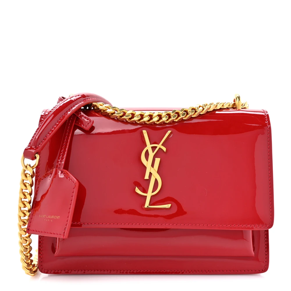 Saint Laurent Sunset Red Patent Leather Small Monogram Aged Gold Hardware Front replica handbag