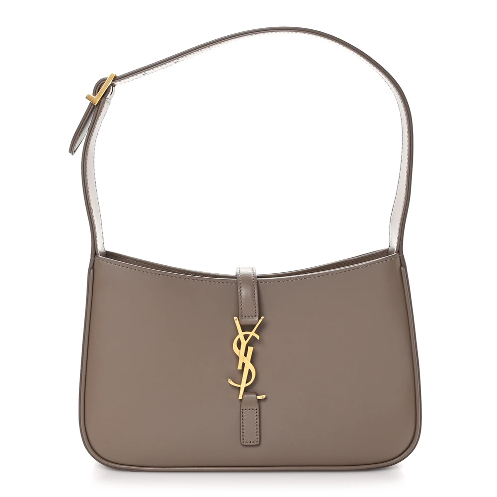 Saint Laurent Taupe Smooth Calfskin Leather Medium Le 5 À 7 Hobo Aged Gold Hardware Front replica handbag