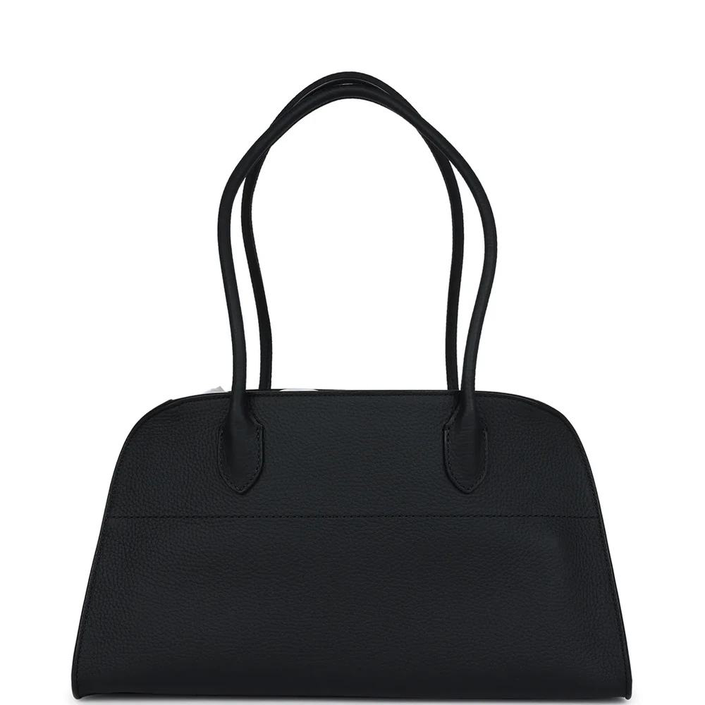 The Row Black Calfskin Leather Soft Margaux 12 Bag front Replica handbags