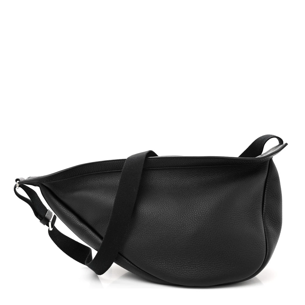 The Row Black Grained Calfskin Leather Large Slouchy Banana Bag Front Replica handbags