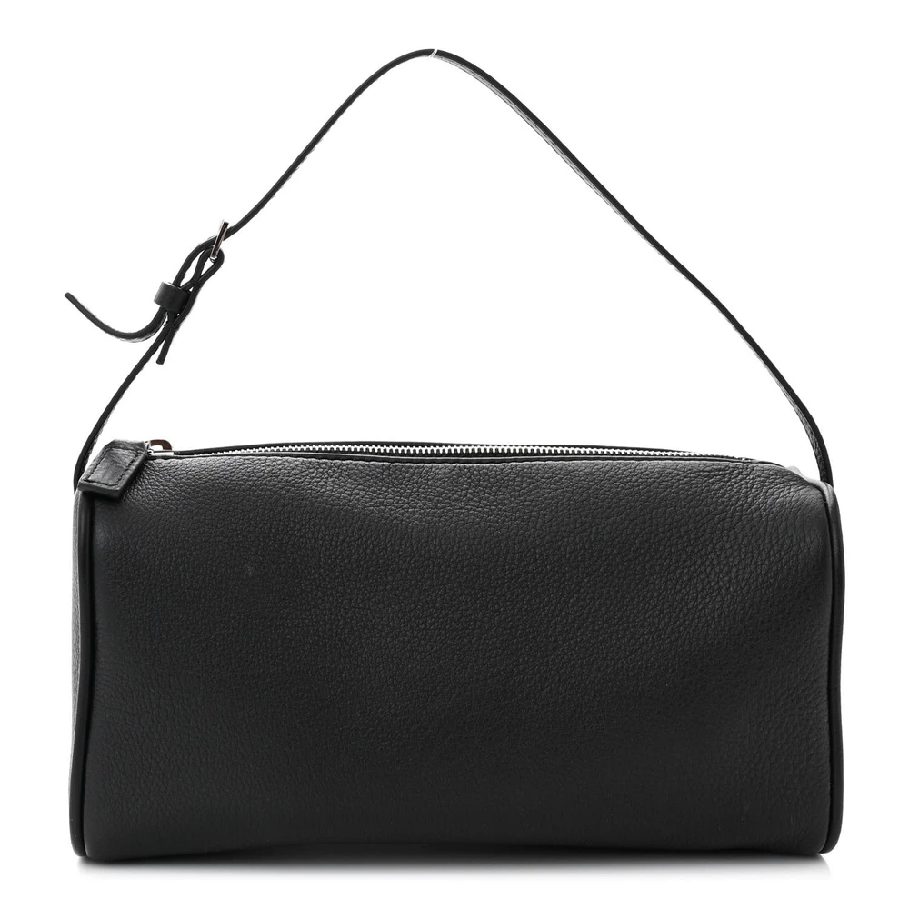 The Row Black Grained Calfskin Leather Small 90_s Bag Front Replica handbags