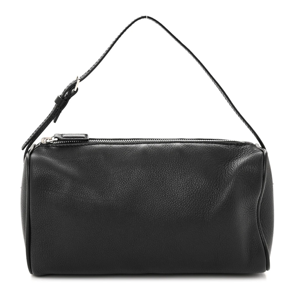 The Row Black Grained Calfskin Leather Small 90_s Bag Front Replica handbags