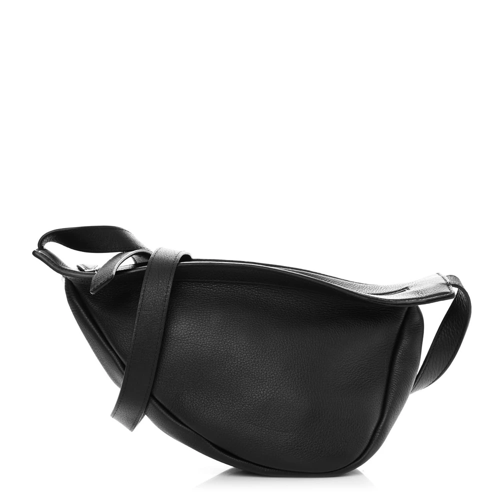 The Row Black Grained Calfskin Leather Small Slouchy Banana Bag Silver Hardware Front Replica handbags