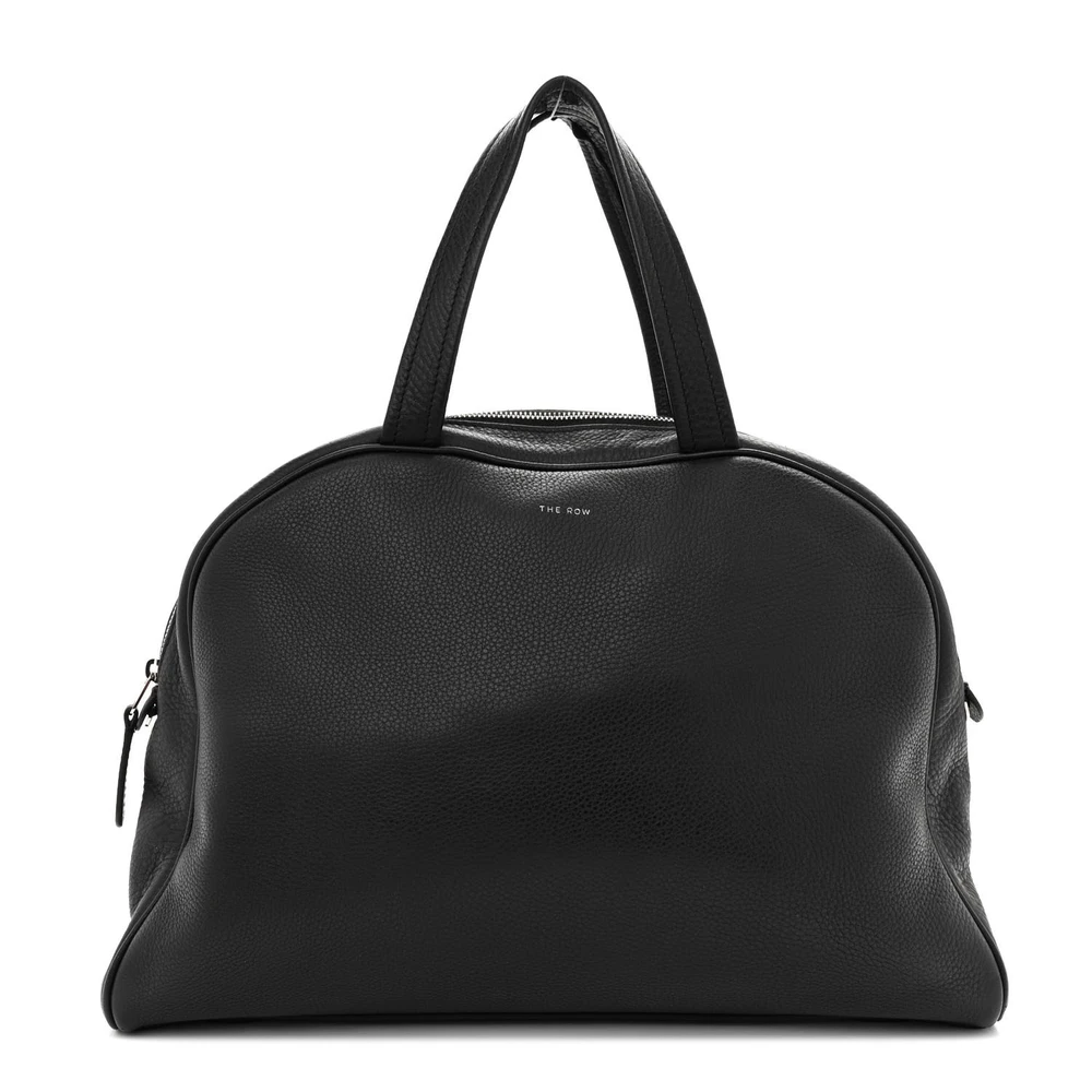 The Row Black Grained Calfskin Leather Soft Bowling Bag Silver Hardware Front Replica handbags